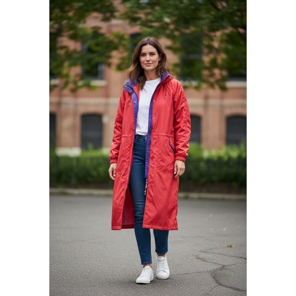 Woolrich Wm’s Sz Lrg Magenta Purple Packable Long Nylon Windbreaker Coat